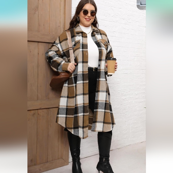 Ainangua Women's Casual Wool Blend Long Plaid Shirt Jacket Button Down Small - Picture 3 of 5